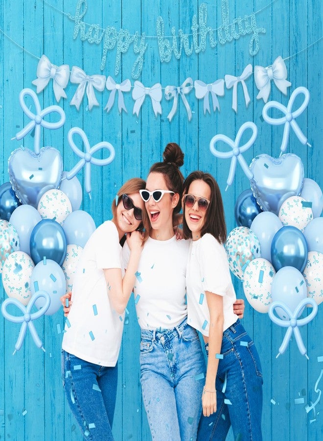 Vibzox Blue Bow Birthday Decorations,Bow Coquette Party Decorations with Blue Happy Birthday Banner Bow Balloons Heart Foil Balloons for Girls Women Baby Shower Bow Theme Decor - Image 5